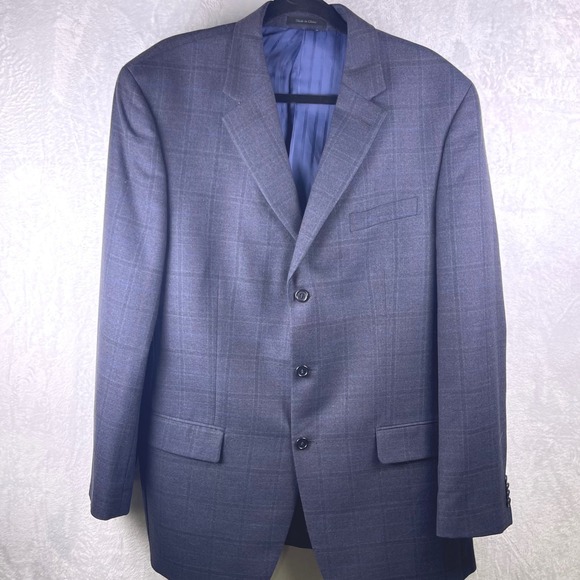 Michael Kors Mens 42L 100% wool Plaid Blazer Suit Jacket Navy Blue professional - Picture 4 of 9